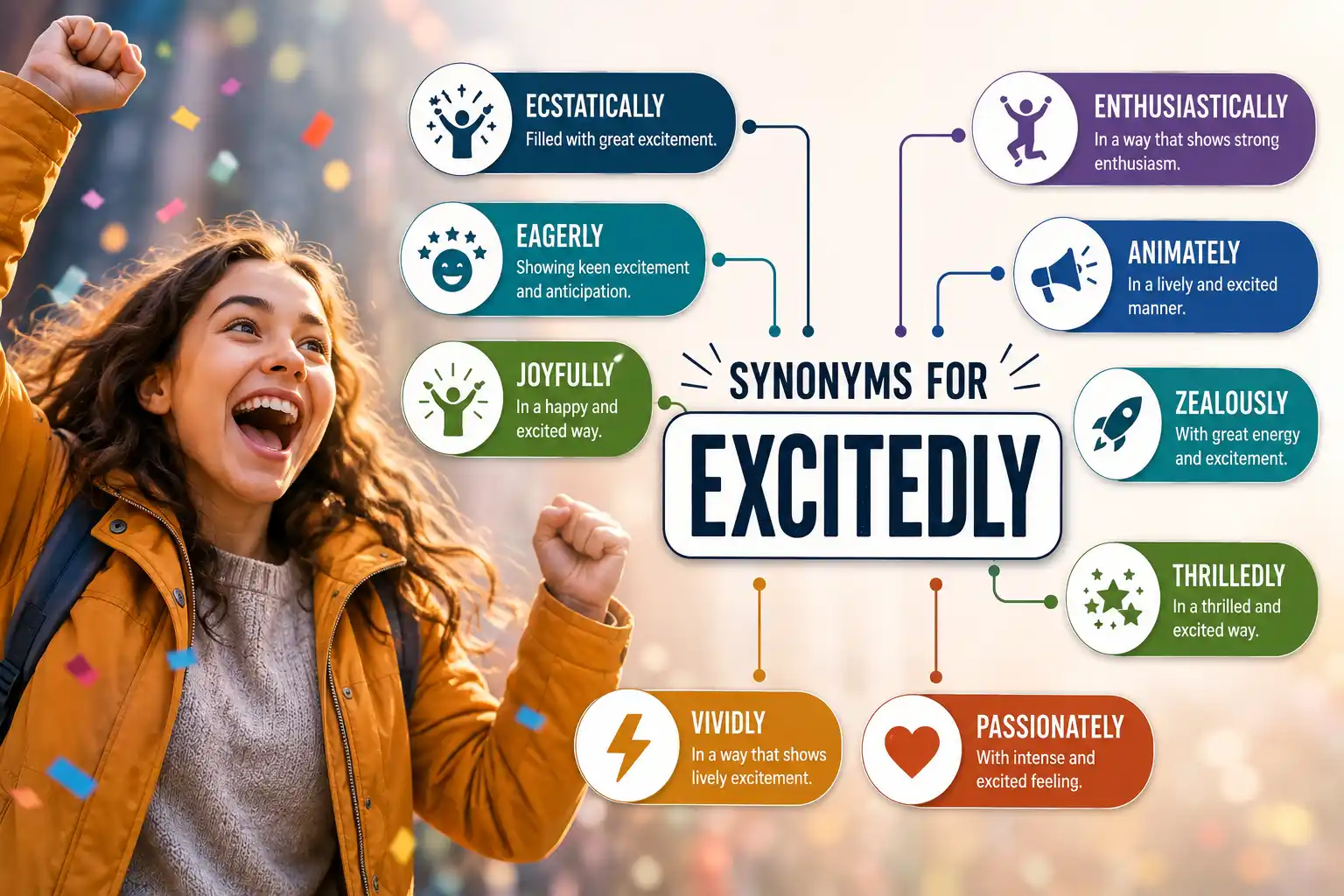 synonyms for excitedly